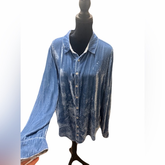CP Shades Women light blue Velvet Button-Up Shirt XL  Silk Blend Long Sleeve USA - Picture 5 of 11
